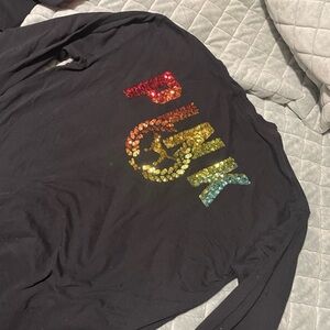 PINK Victoria's Secret Black Long Sleeve Tee with Multicolor Sequins